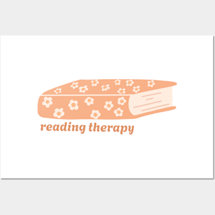 reading therapy orange/yellow cute book design with daisy flowers for readers Posters and Art